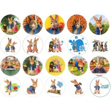 TPR1010Z Set 20 mini discuri caketoppers din zahar gata decupate cu iepurasul Peter Rabbit D5cm